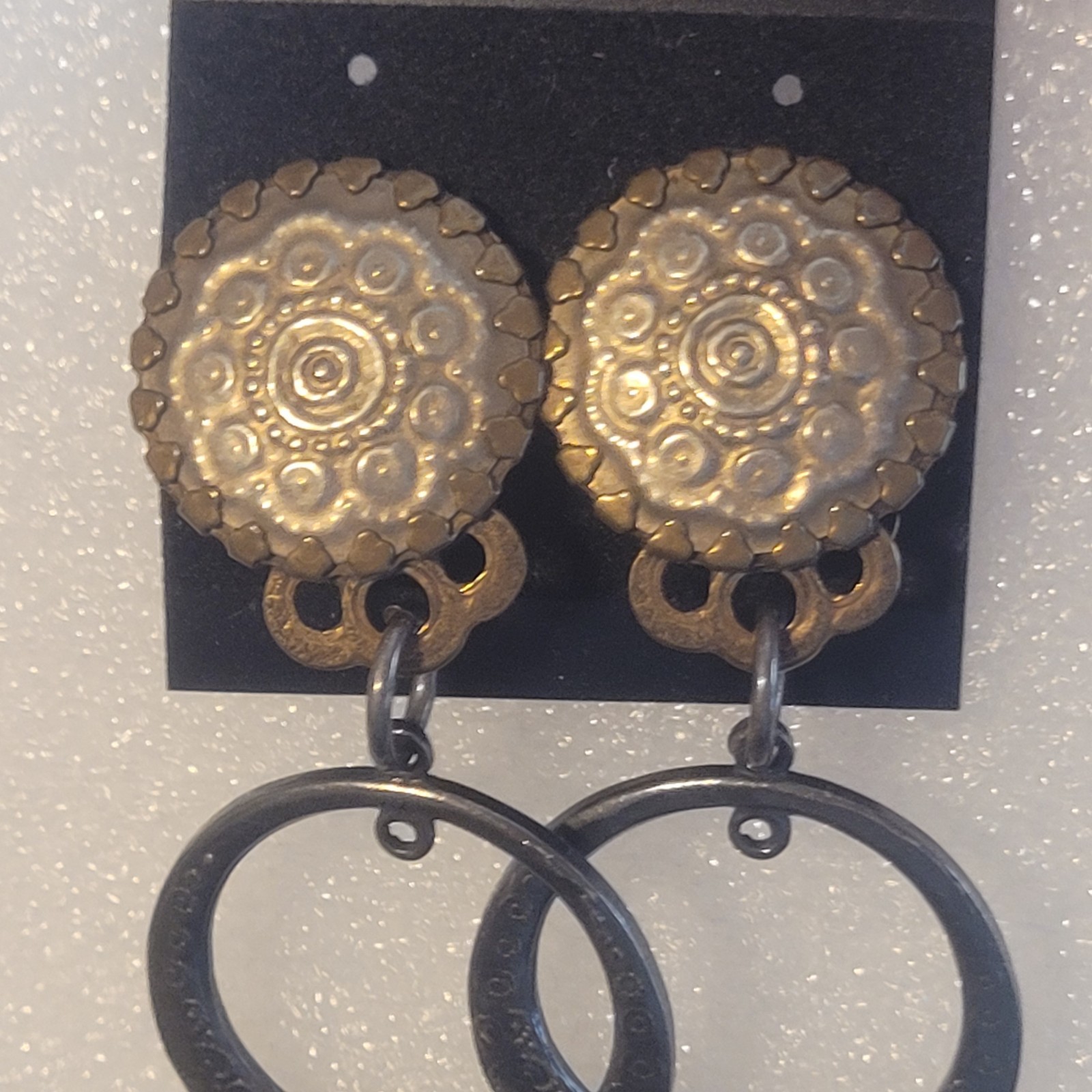 Marjorie Baer MB SF Boho Festival Mixed Metal Big Hoop Dangle Clip On Earring