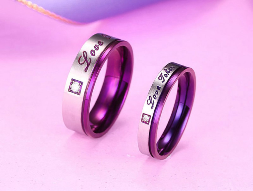 Simple Fashion Stainless Steel Purple Inlaid Diamond Couple Ring Jewelry Gift