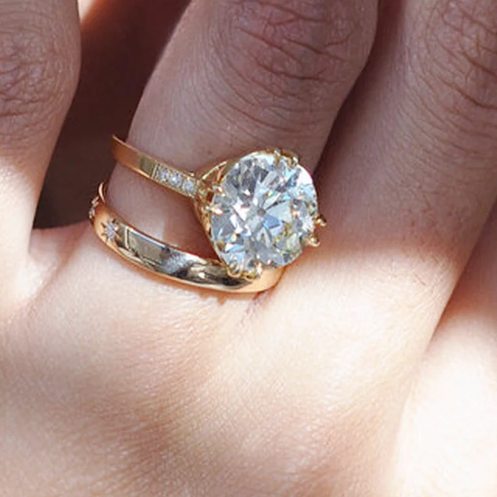 3.17 TCW Old Mine Round Cut Moissanite Engagement Ring 14k Yellow Gold Plated