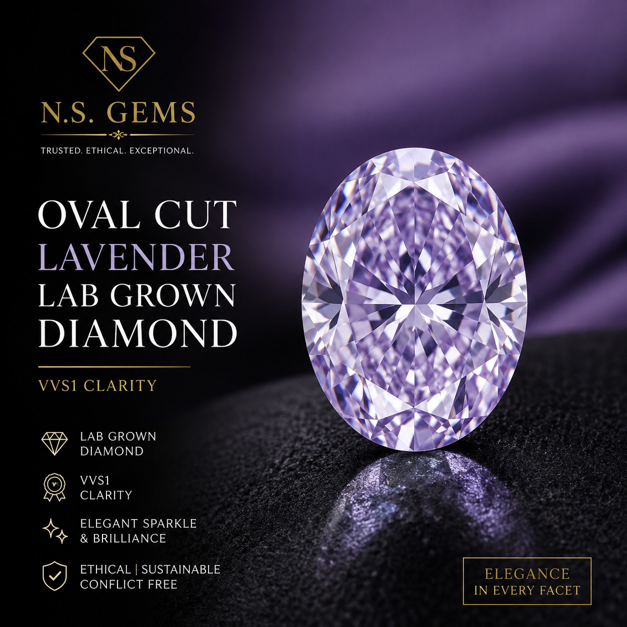 2 Ct Oval Cut Lavender Lab Grown Diamond VVS1 Loose Gemstone Elegant Sparkle.