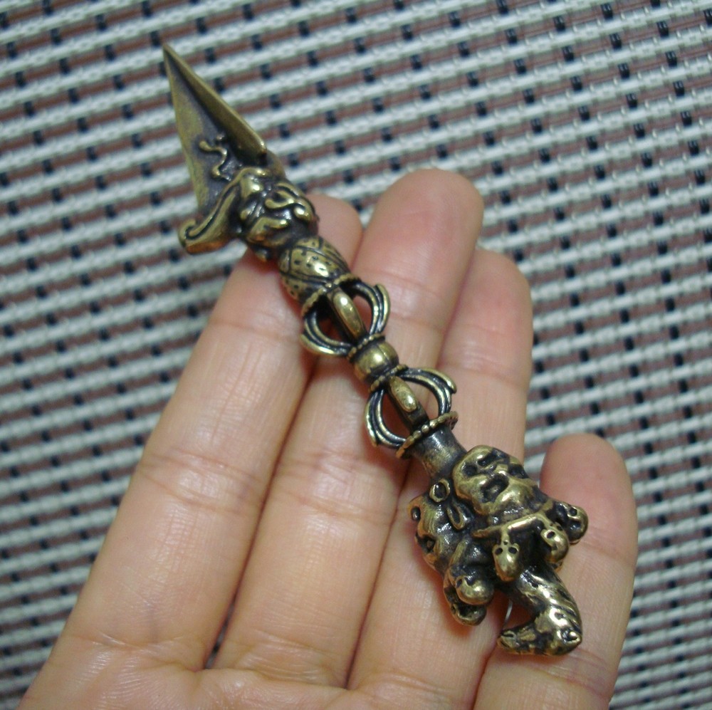 Vintage Style Pure Brass Faces Vajrakilaya Charm Pendant for Home and Bags Decor