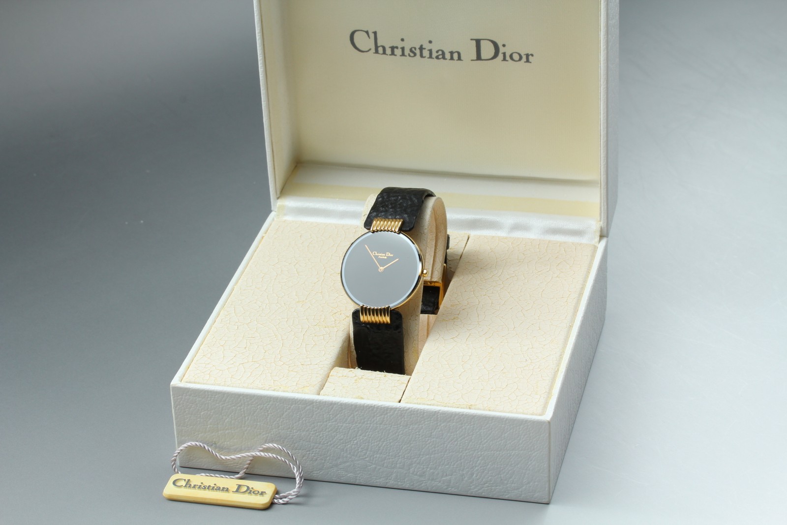 Vintage N MINT Christian Dior Bagheera D47-153-5 Black Dial Qz Mens Watch w/Box