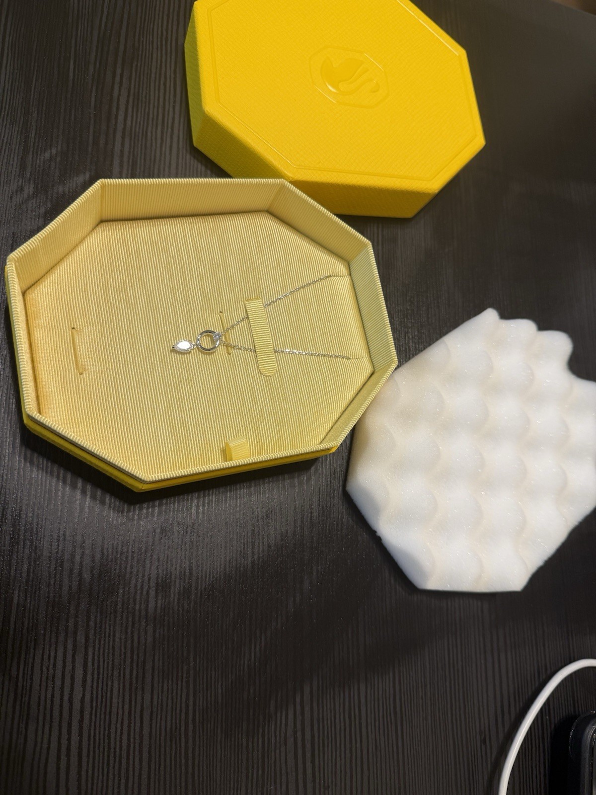 Yellow Octagon Paper/Cardboard Necklace Gift Box w/ Foam Insert, Holds 1