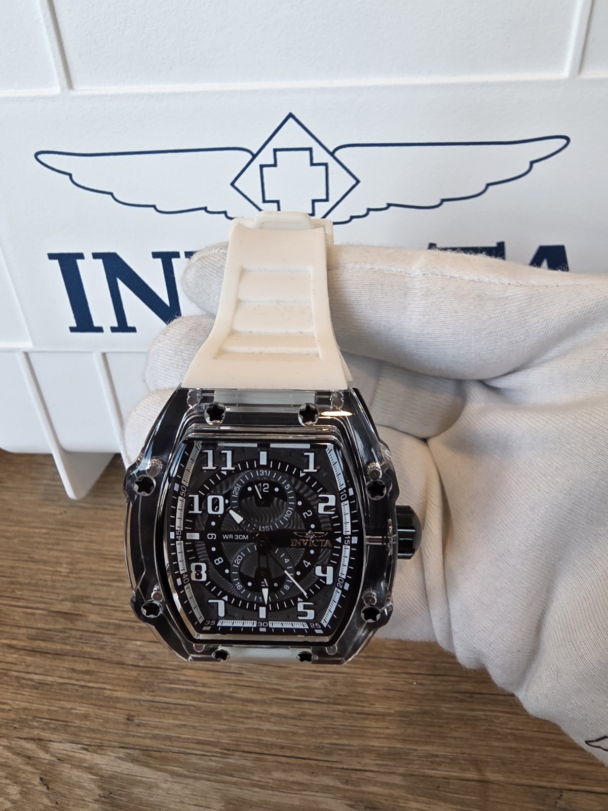 Invicta Racing Quartz Black Dial White Silicone Men’s Sport Wristwatch 48.5mm