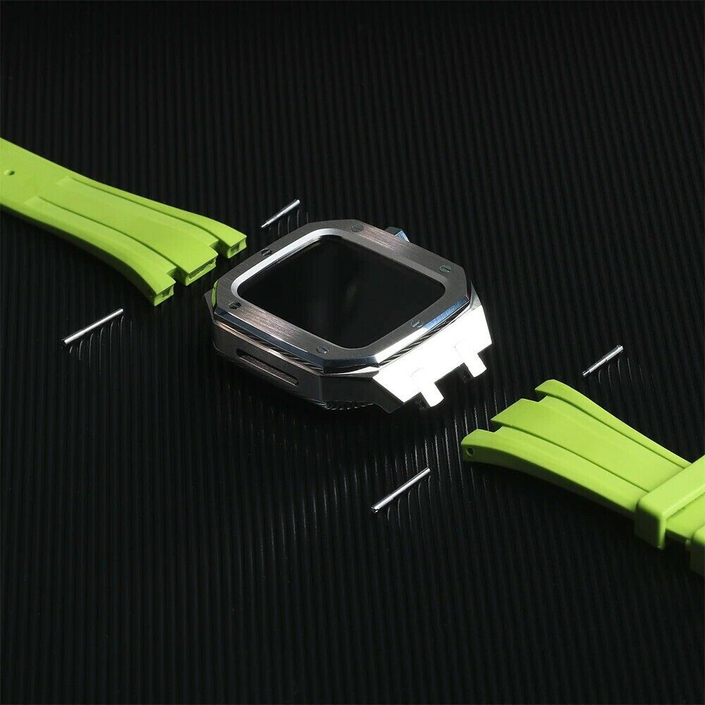 For Apple Watch 42/44/45mm Royal Oak Mod Kit Stainless Steel Case + Rubber Bands