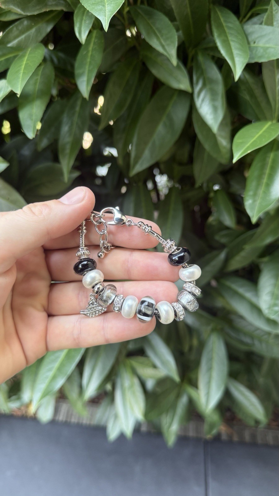 Bella Perlina Charm Bead Bracelet Silver Tone Glass Pearl Crystal w/ Gift Box