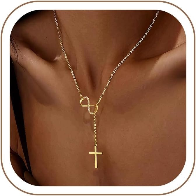 Versatile 14K Gold Plated Cross Necklace – Adjustable Chain for Every Occasion
