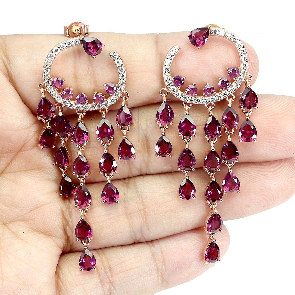 925 Sterling Silver Earrings Pear Rhodolite Garnet 5x4mm Gemstone Jewelry