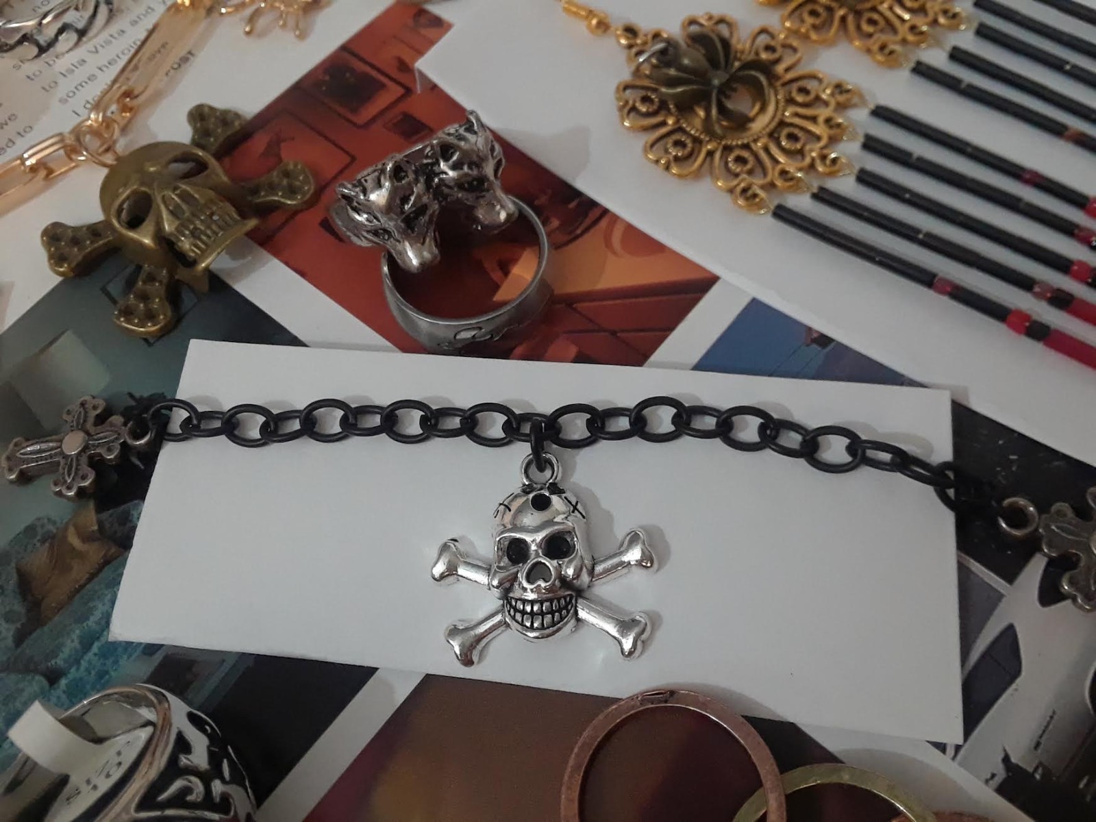 Rockabilly, Punk, Mixed Jewelry Lot – Skull, Spider web, Wolf, Spikes, Goth, Emo