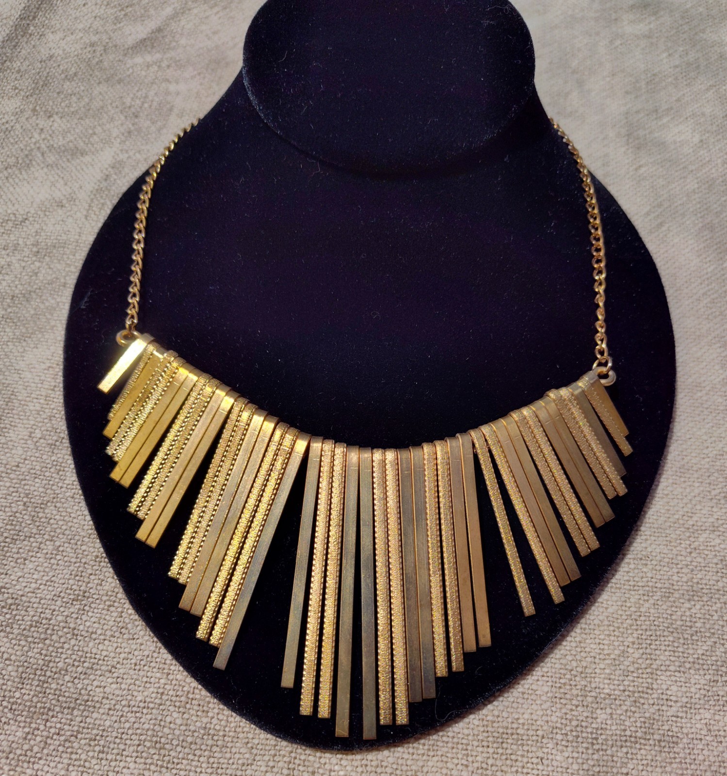 14″ Brass Tone Graduated Baton Fringe Necklace Zena Savage 58g 3″ Extender