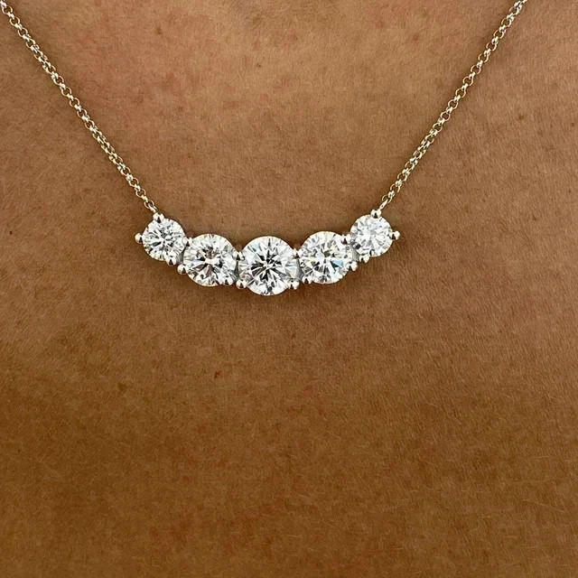 1.50 CT Round Cut Lab-Created Diamond Five Stone Necklace 14K White Gold Plated