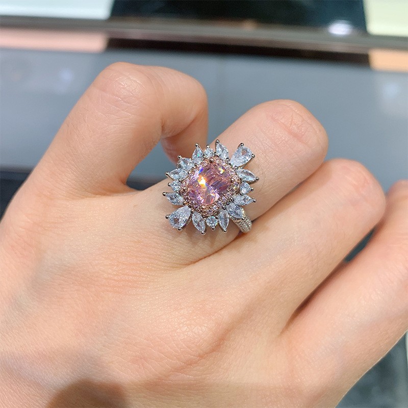 Fancy-Color Pink and Yellow 6×8 mm / 0.24×0.32 in Zircon Ring