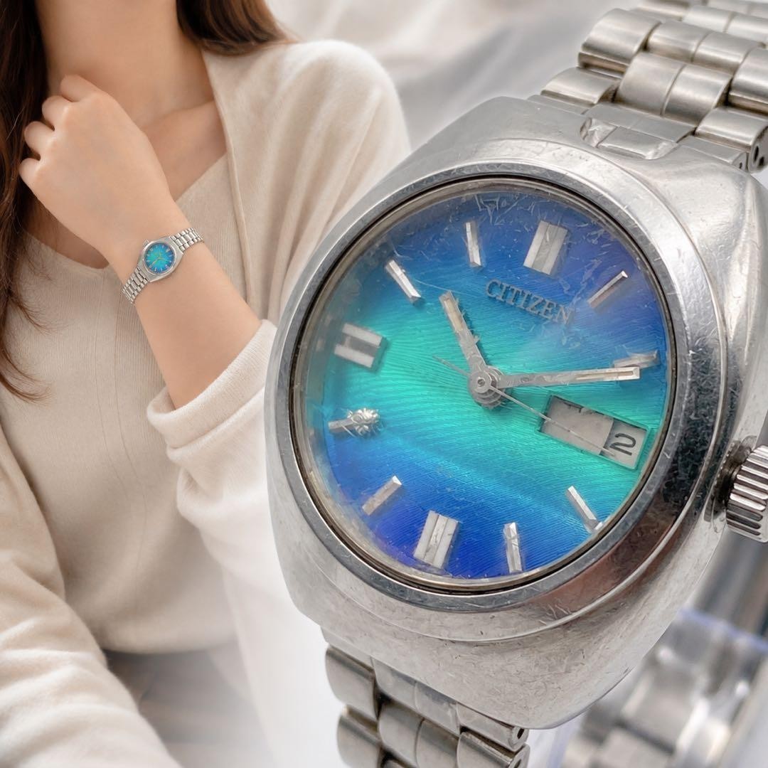 Citizen 4-660552-K Automatic Womens Wristwatch Blue Dial wrist 16cm/6.3in