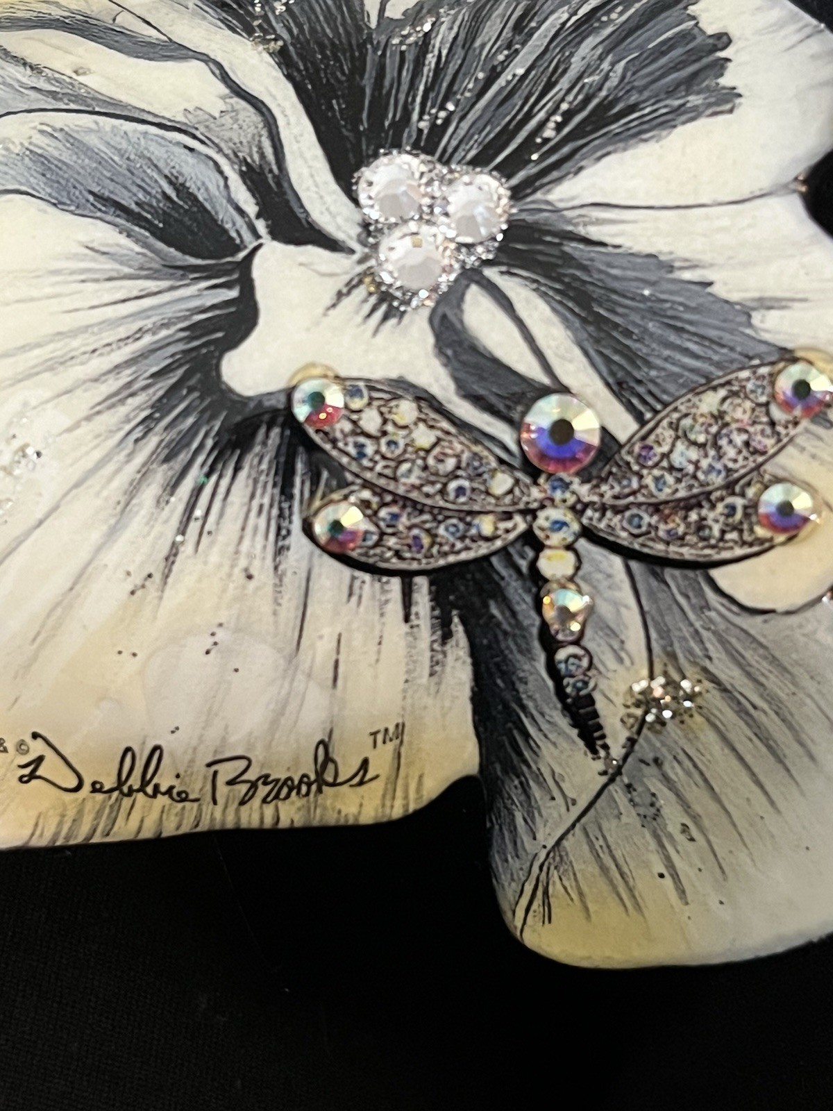 Debbie Brooks Orchid Dragonfly Acrylic Bracelet Wide Cuff Crystals Bling NWT