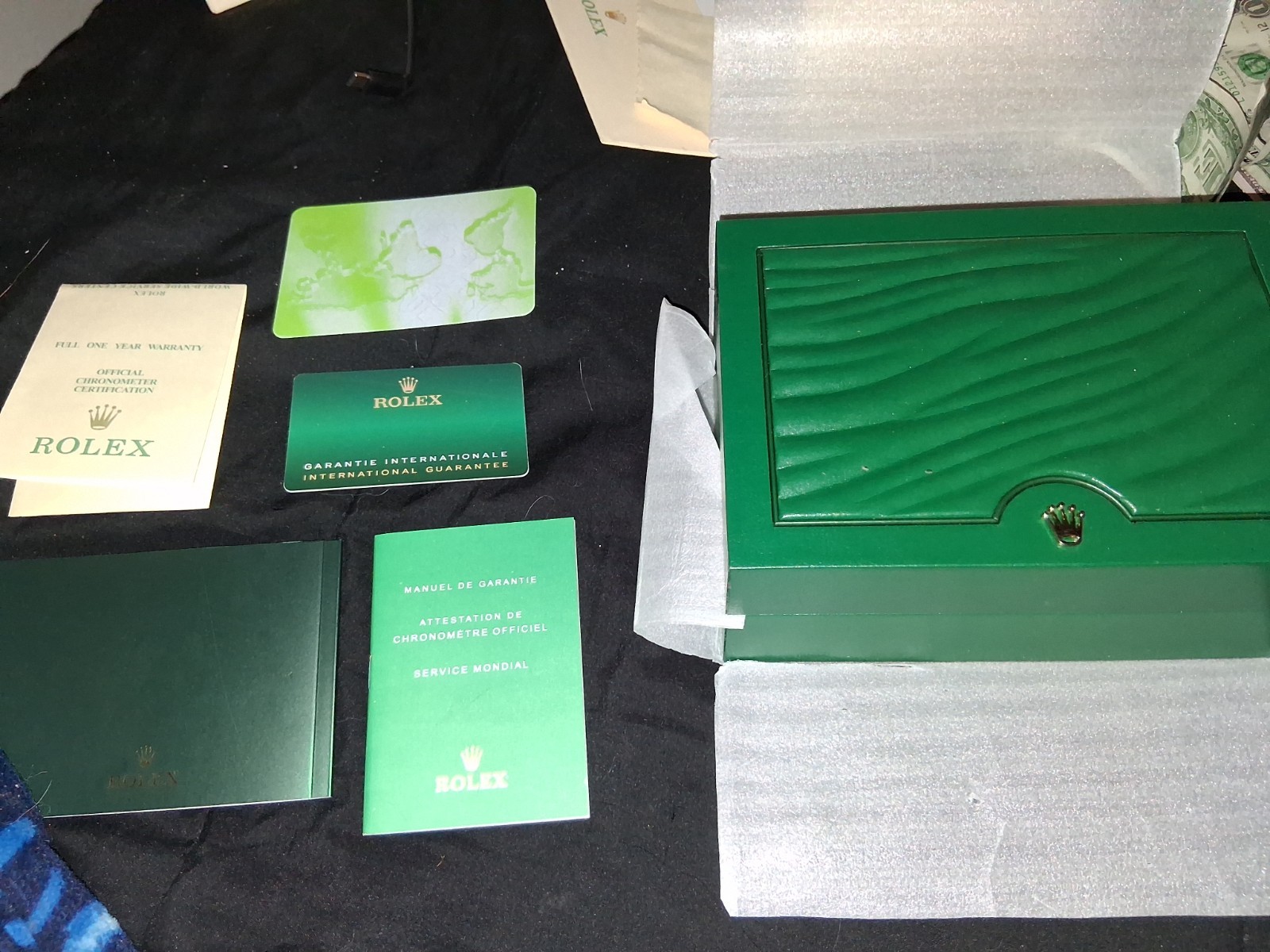 Rolex Green/Beige Wood Watch Storage Box Case 1-3 Watches w/ Booklets