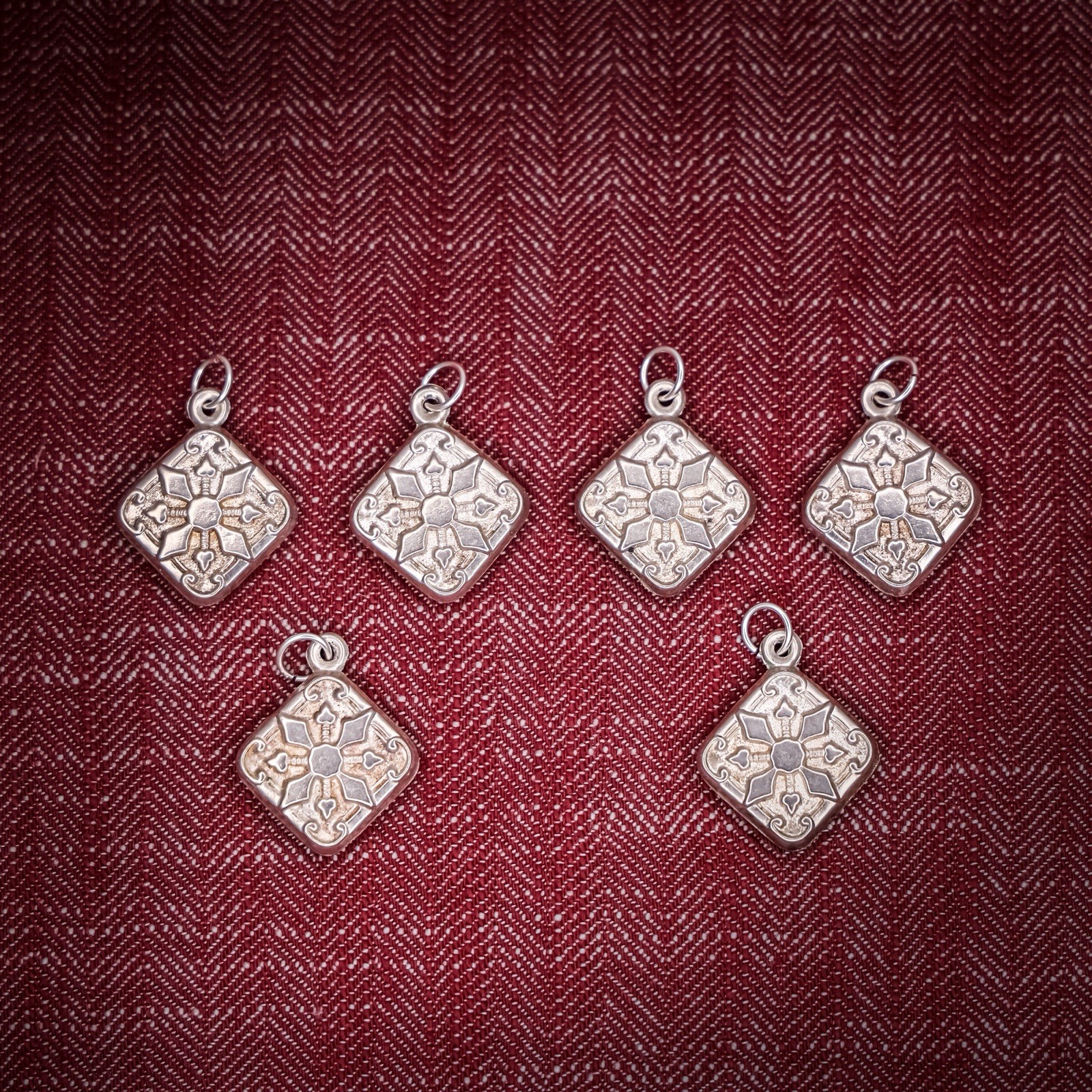 Antique French Puffy Square Charm Sterling Silver Die Struck 19th Century
