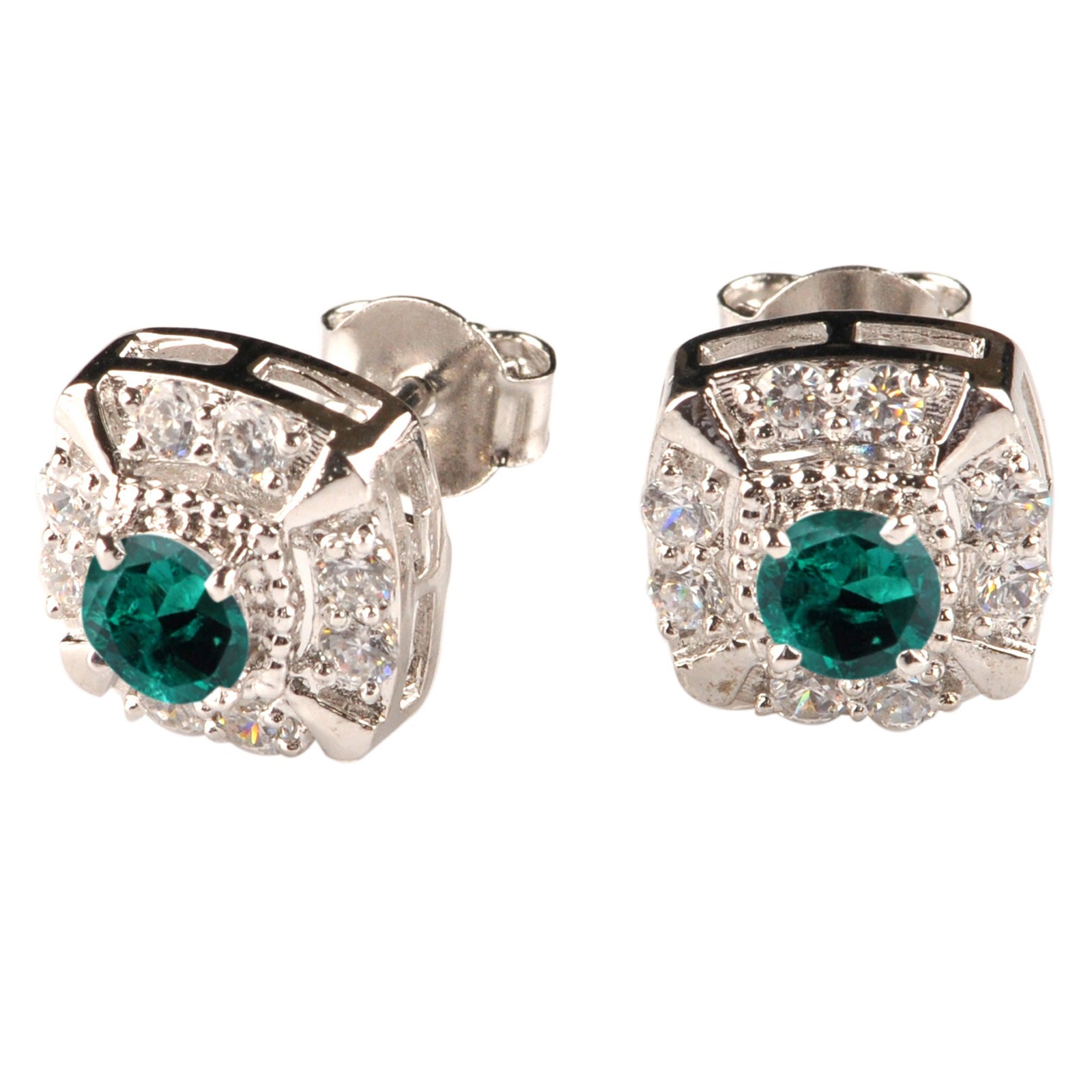 925 Silver 2.60Ct Natural Certified Emerald & White Diamond Studs – Tariff Free