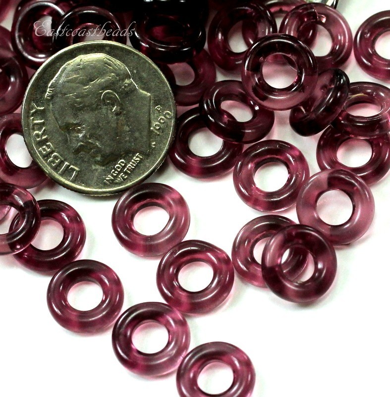 Large Hole Donut Beads, Rings, Garnet w/Gloss Finish, Czech 20 Pcs, w26