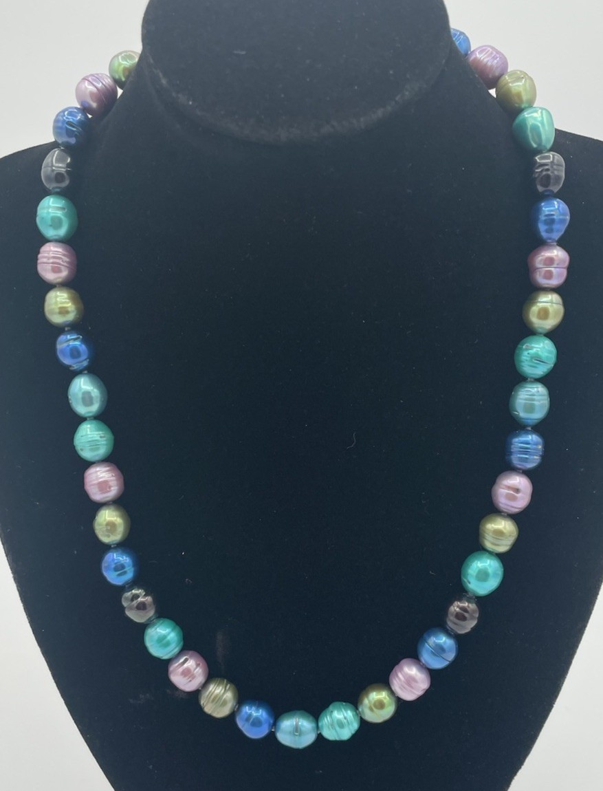 Honora Multi Color Ringed Baroque Pearl Necklace 8.7mm – Sterling Clasp