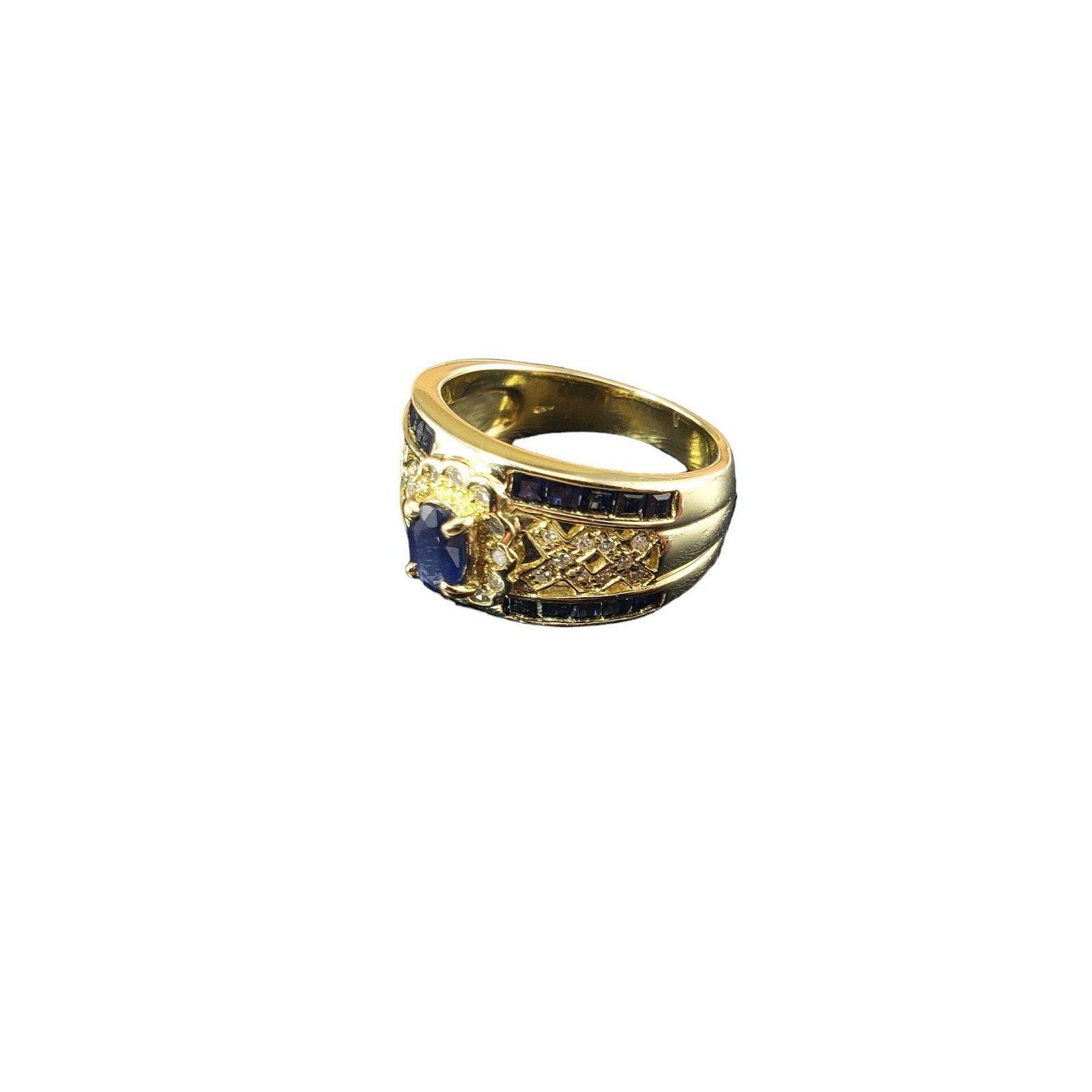 14 Karat Yellow Gold Natural Sapphire and Diamond Ring Size 6.75 #24901