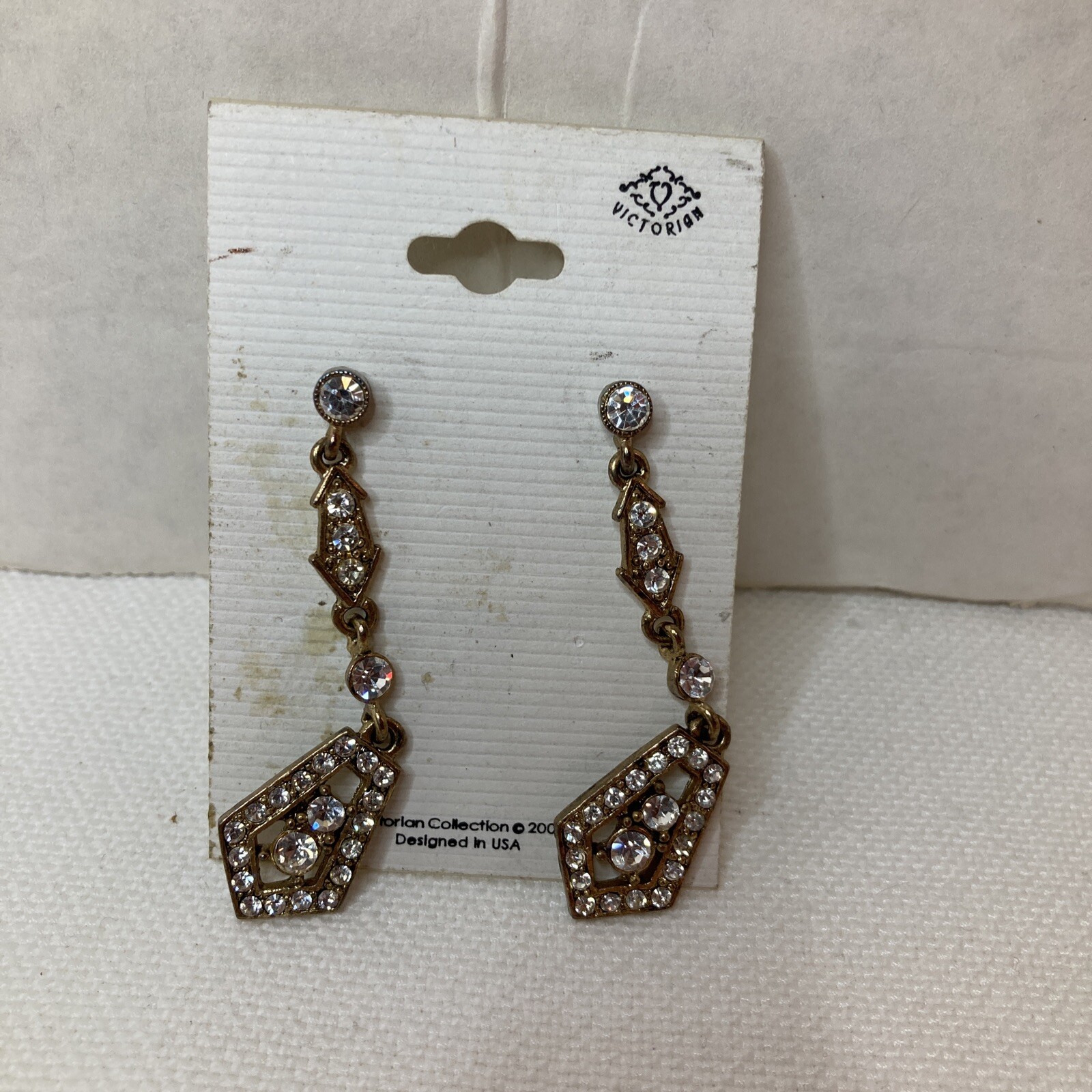 Victorian Collection Goldtone Faux Diamond Dangle Pierced Earrings