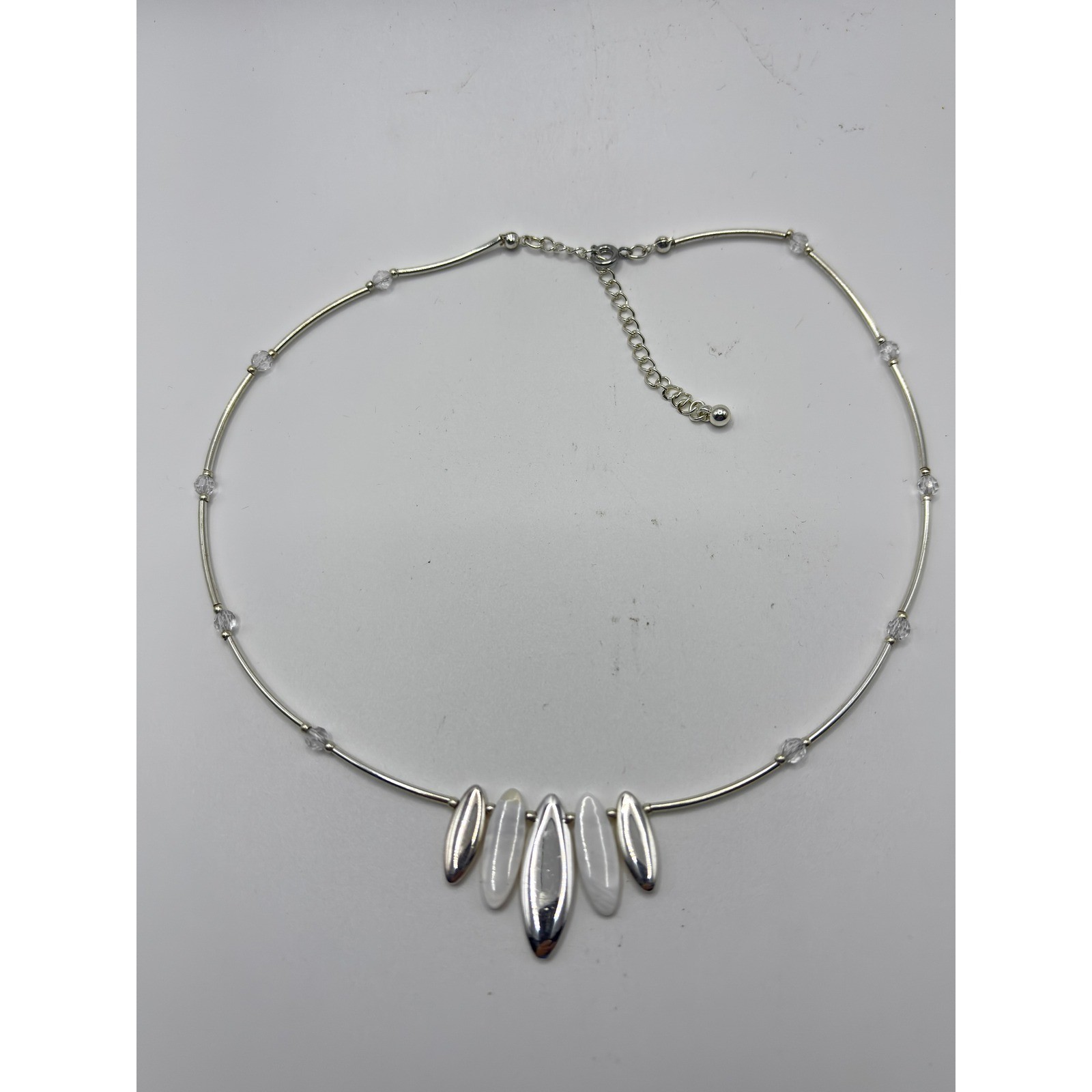 Unbranded Marquise Drop Necklace Womens 16″ Silver White Mother of Pearl Crystal