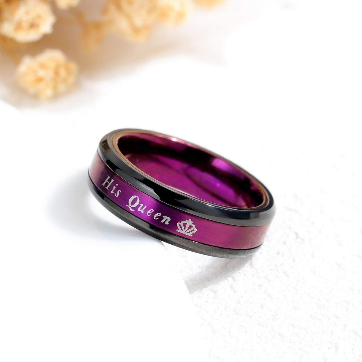 Set de 2 anillos de acero pareja Rey y Reina para boda compromiso o promesa