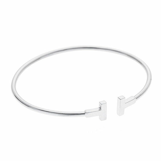 Tiffany & Co. T Wire Bangle Bracelet K18 White Gold 17cm 6.6” 99