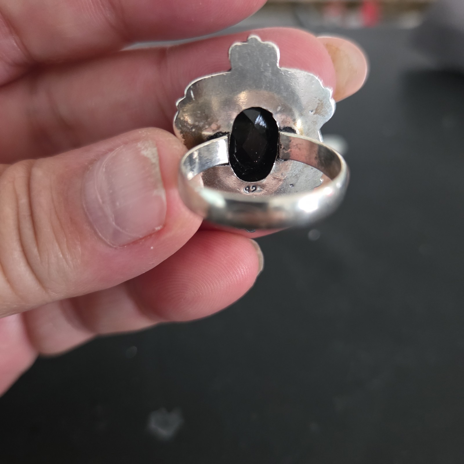 Black Cut Stone 925 stamp Silver Size 8 Ethnic style