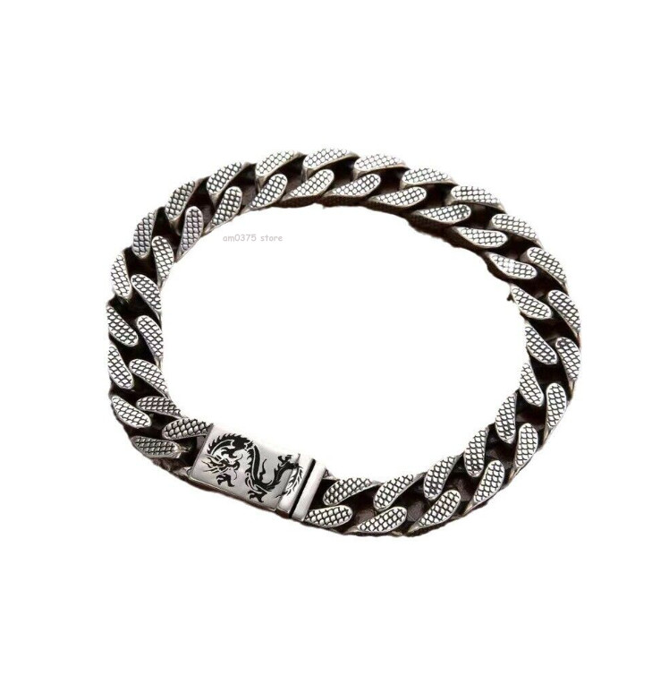Real Sterling Silver 925 Metal Purity Bracelet Dragon Scale Curb Link 7.5/8inchL