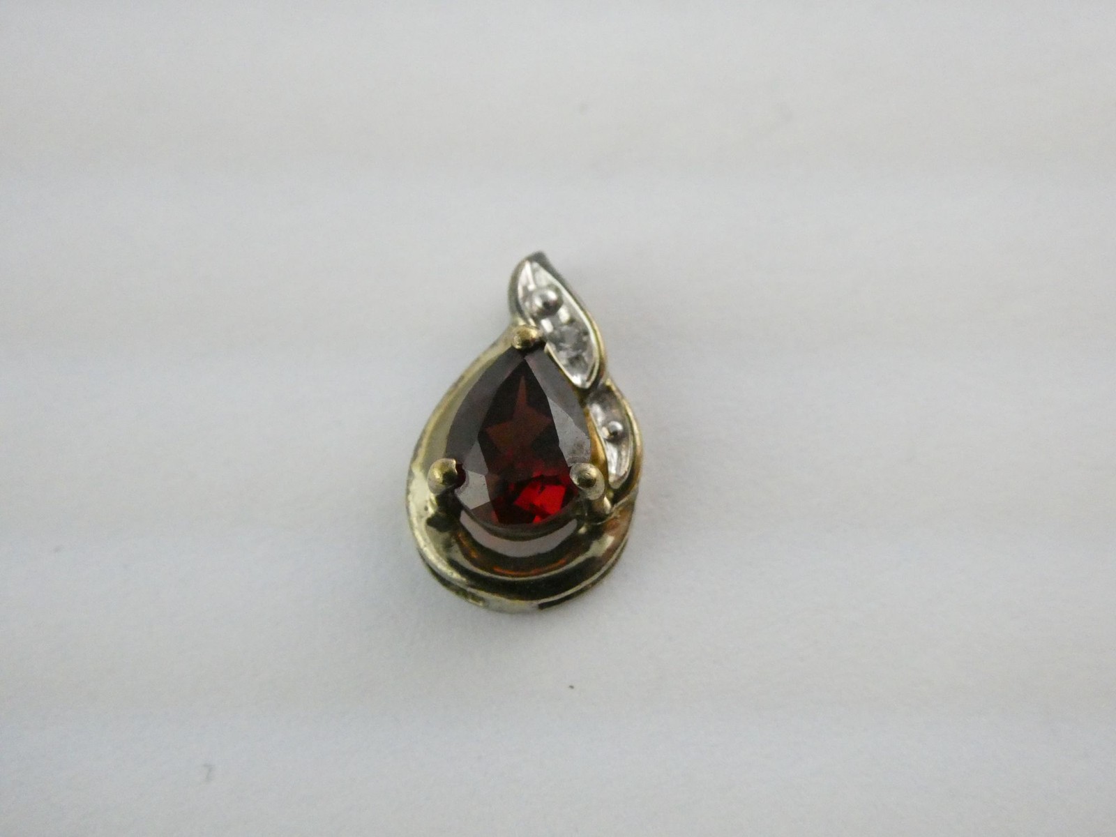Sterling Silver Gilt Accent Garnet and White Topaz Slide Pendant 925 1.2g 13.4mm