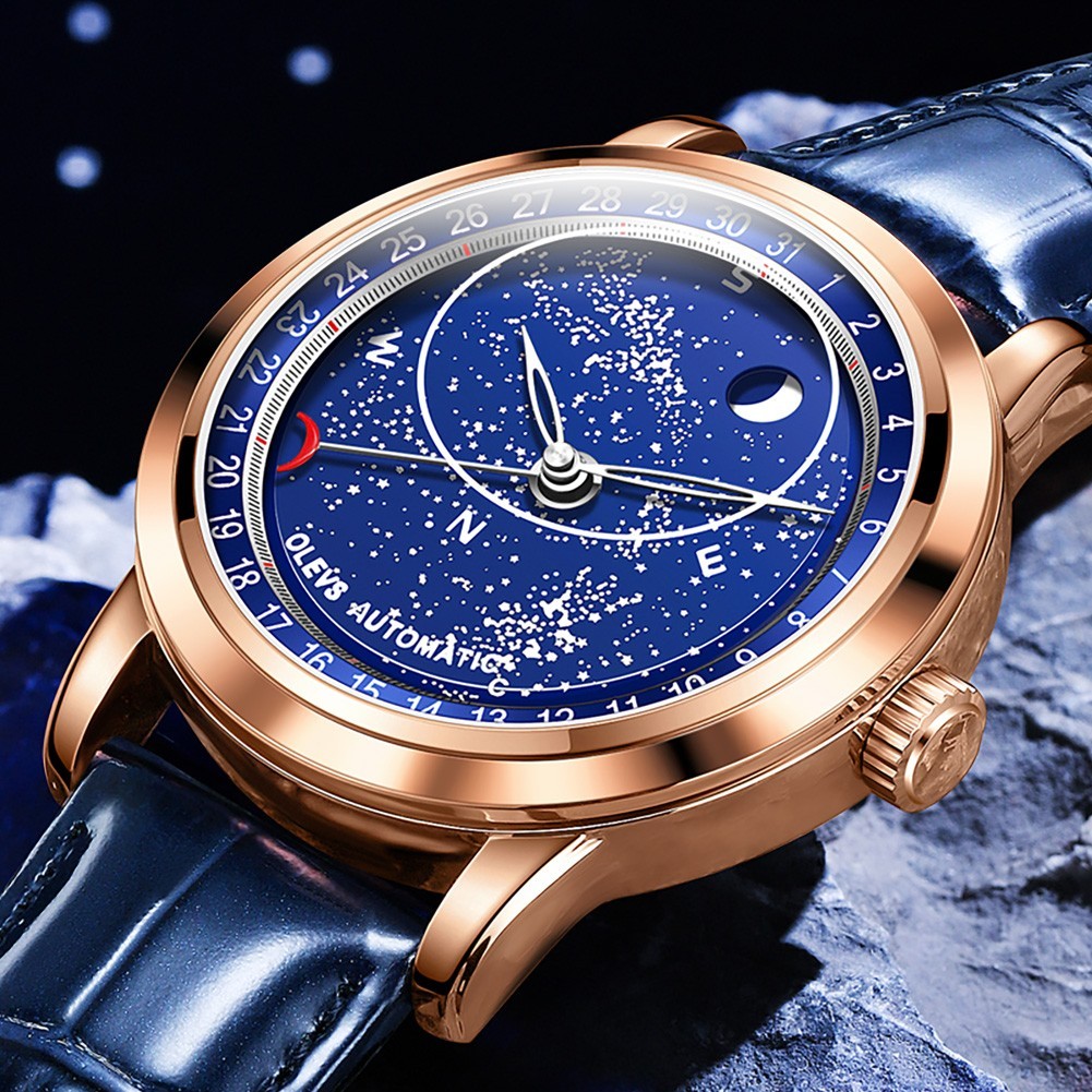 OLEVS 9923 Multi-functiom Starry Sky Rotation Dial Business Mechanical Watch`