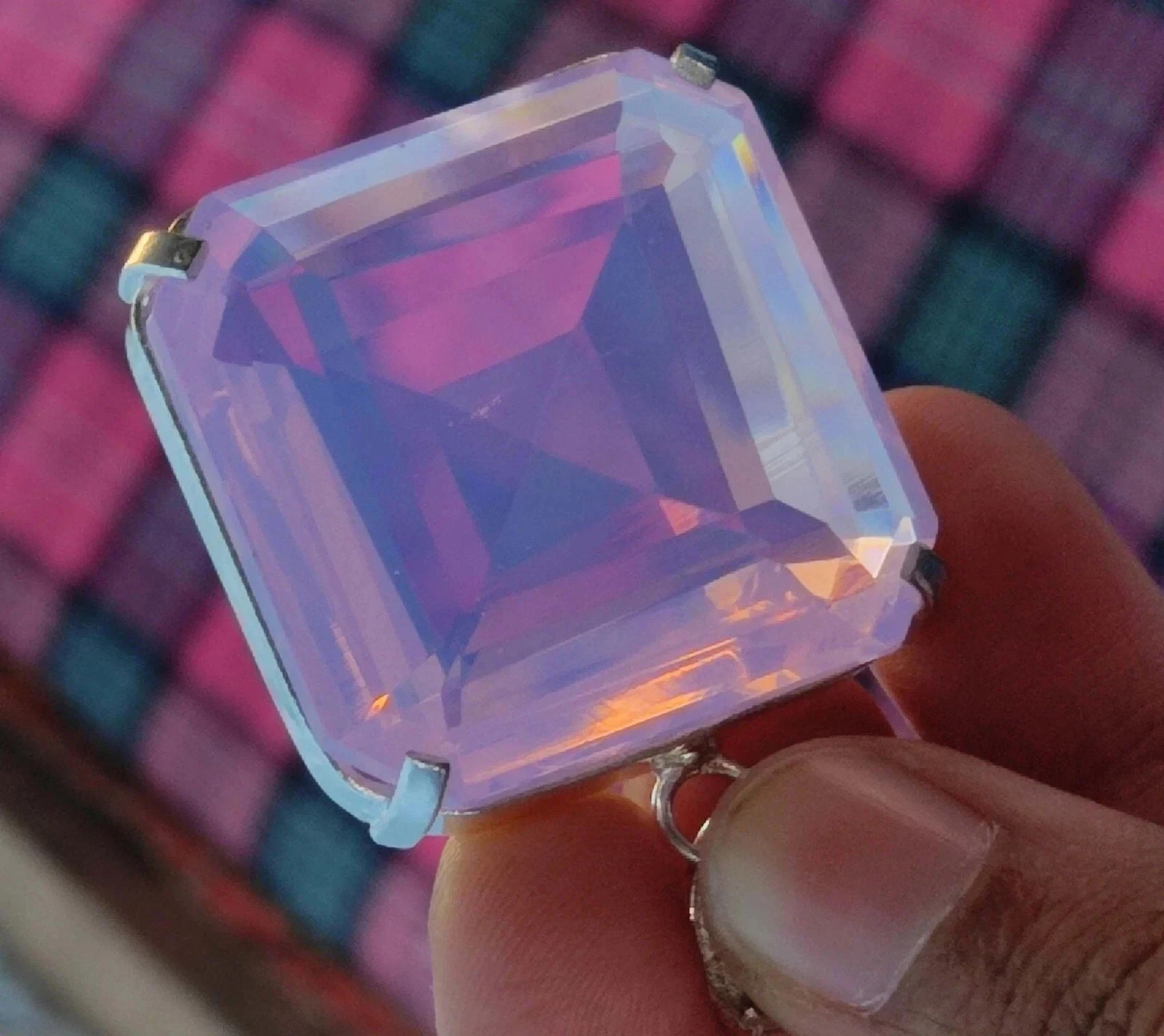 74 Ct Natural Pink Opal Asscher Cut 925 Solid Sterling Silver Pendant Gems 20
