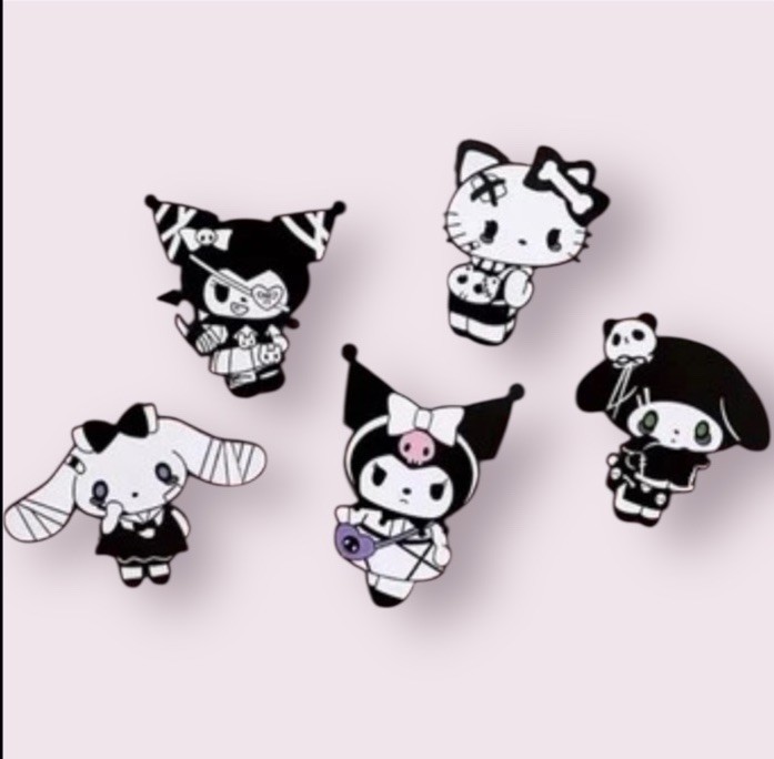 5pc Sanrio Gothic Pins Miniso Hello Kitty Kuromi Cinnamoroll My Melody