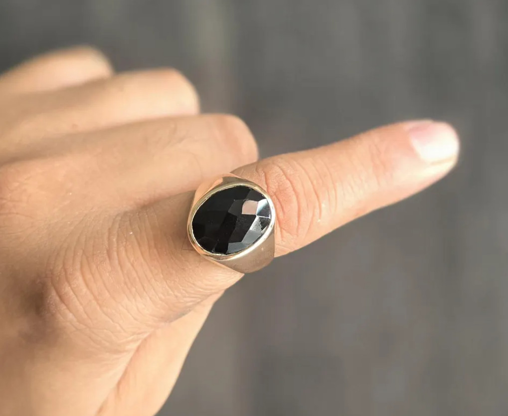 Genuine Black Onyx Men’s Signet Ring Vintage Copper Men’s Onyx Jewelry For Gift