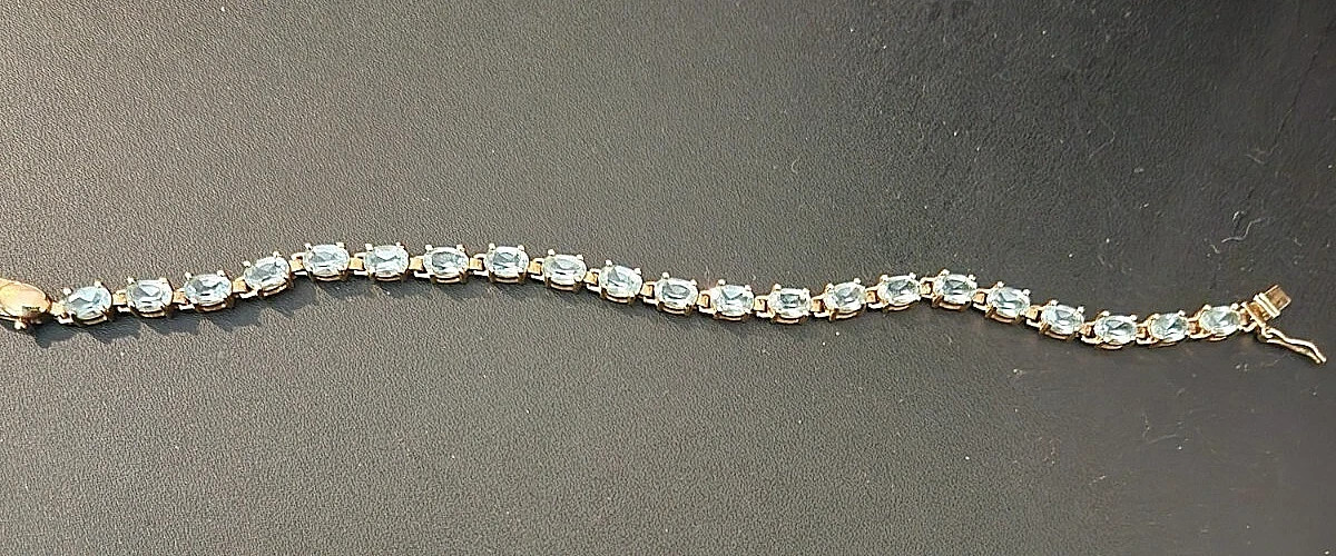 7Ct Oval Cut Lab-Created Aquamarine Women Tennis Bracelet 14K Yellow Gold Plated
