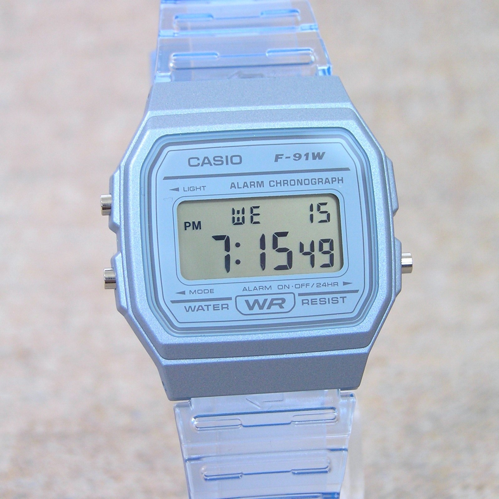 UK STOCK CASIO F-91WS-2JH Japan Exclusive Digital Watch Clear Blue Import Model