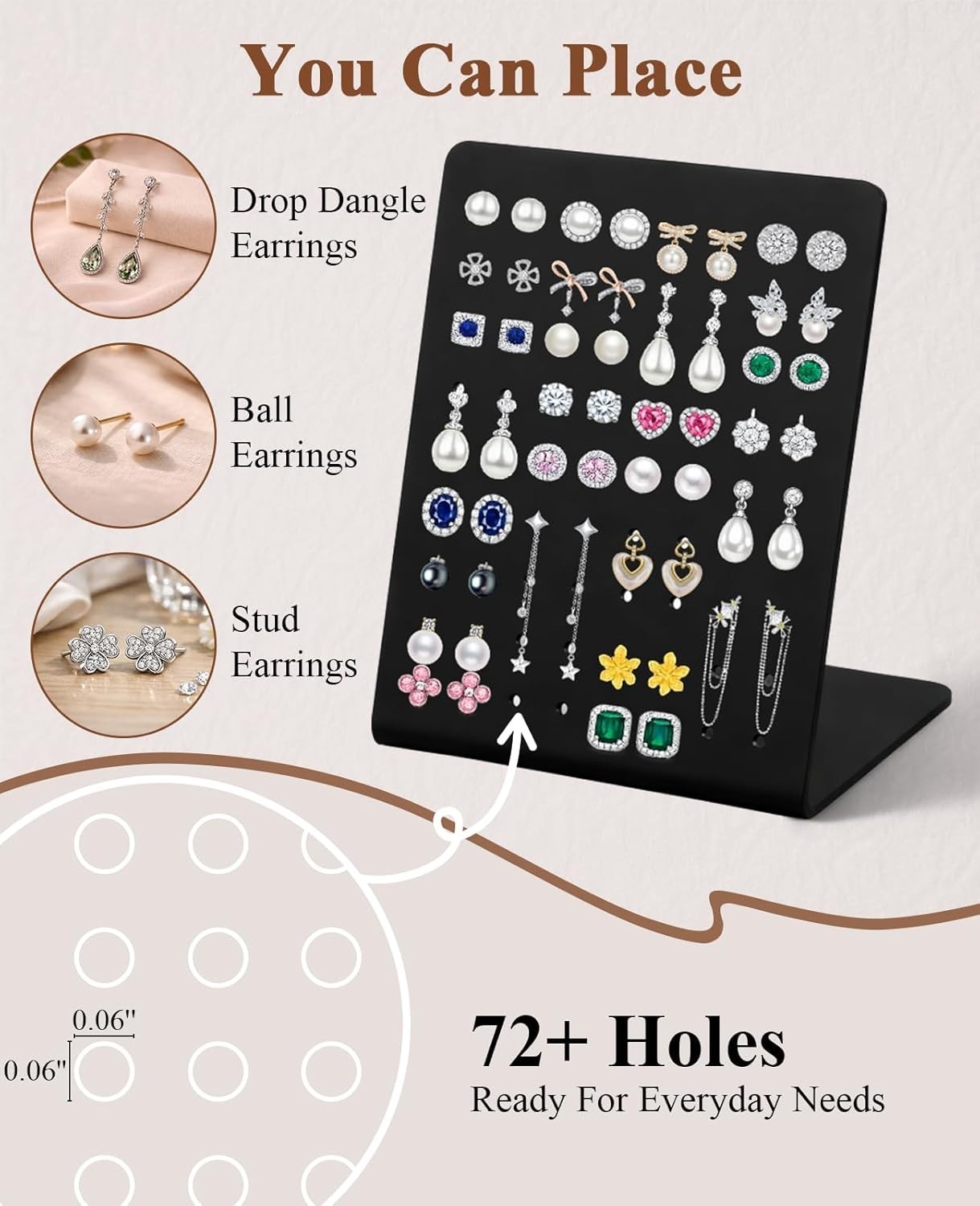6 Pack 72 Hole Acrylic Earring Display Stand, Stud Earring Holder Set In Blac…