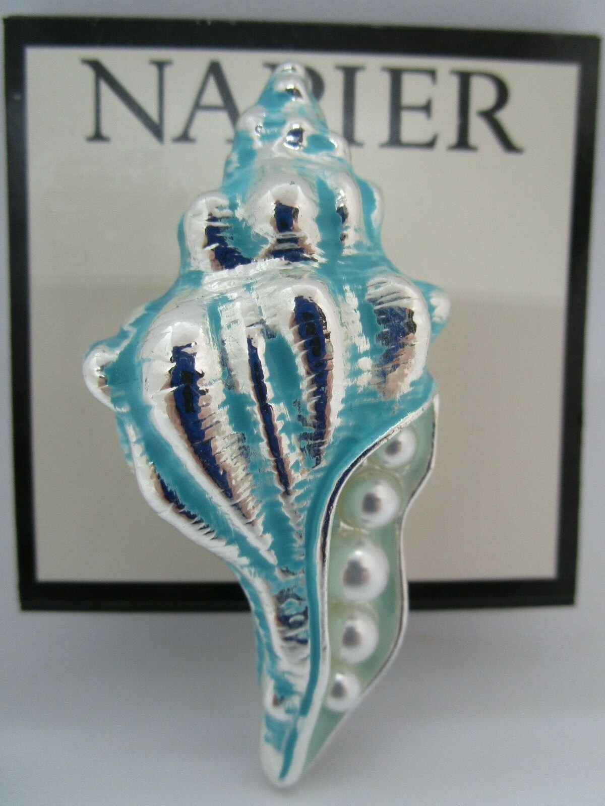 Napier Brooch Aqua Blue CouchShell Pearl Like Stones with Silvertone Accents