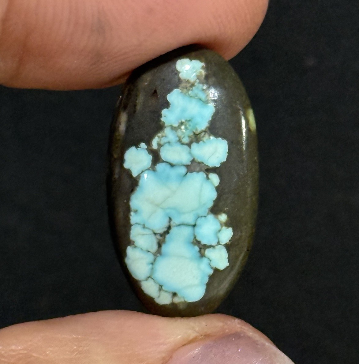 10.4ct22.5×12.2×5.4mm Natural #8 Mine Blue Turquoise Oval Cabochon Picture Stone