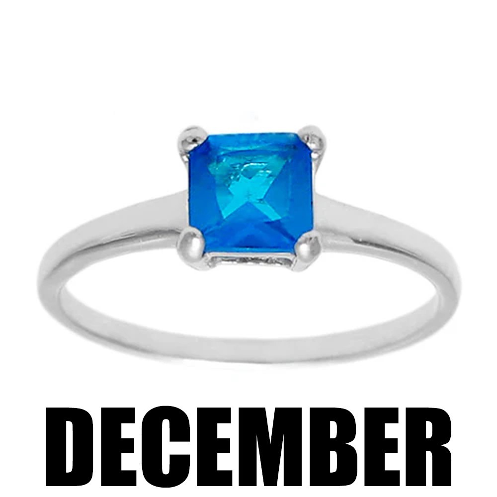 925 Sterling Silver Child’s Baby Princess Cut CZ Birthstone Ring Choose Month