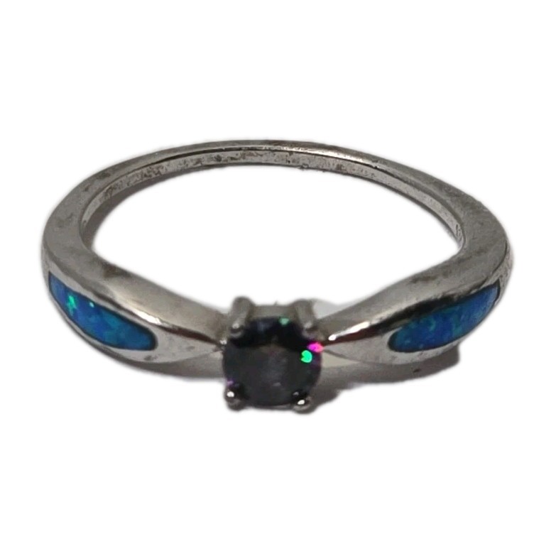 Rainbow Topaz Blue Fire Opal Sterling Silver Ring Size 9
