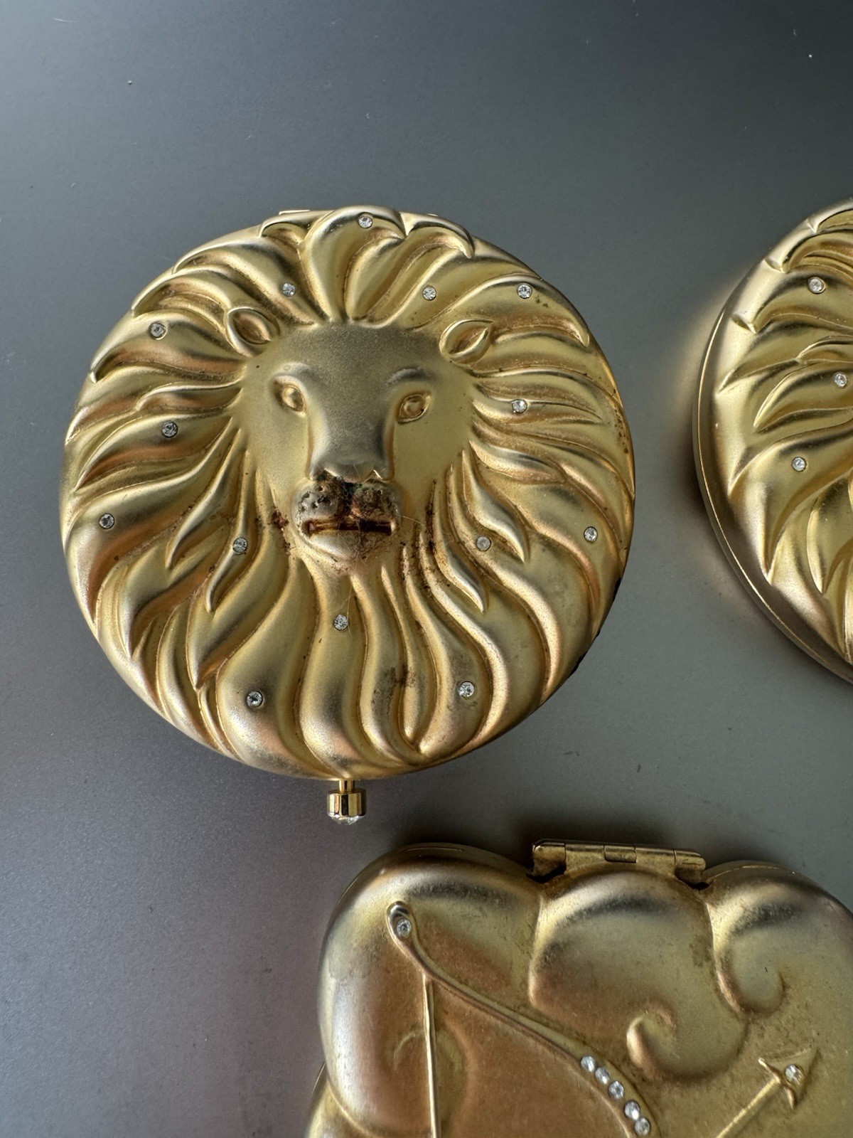 Lot of 3 – Estée Lauder Golden Zodiac Finished Solid Perfume Compact – Engraved