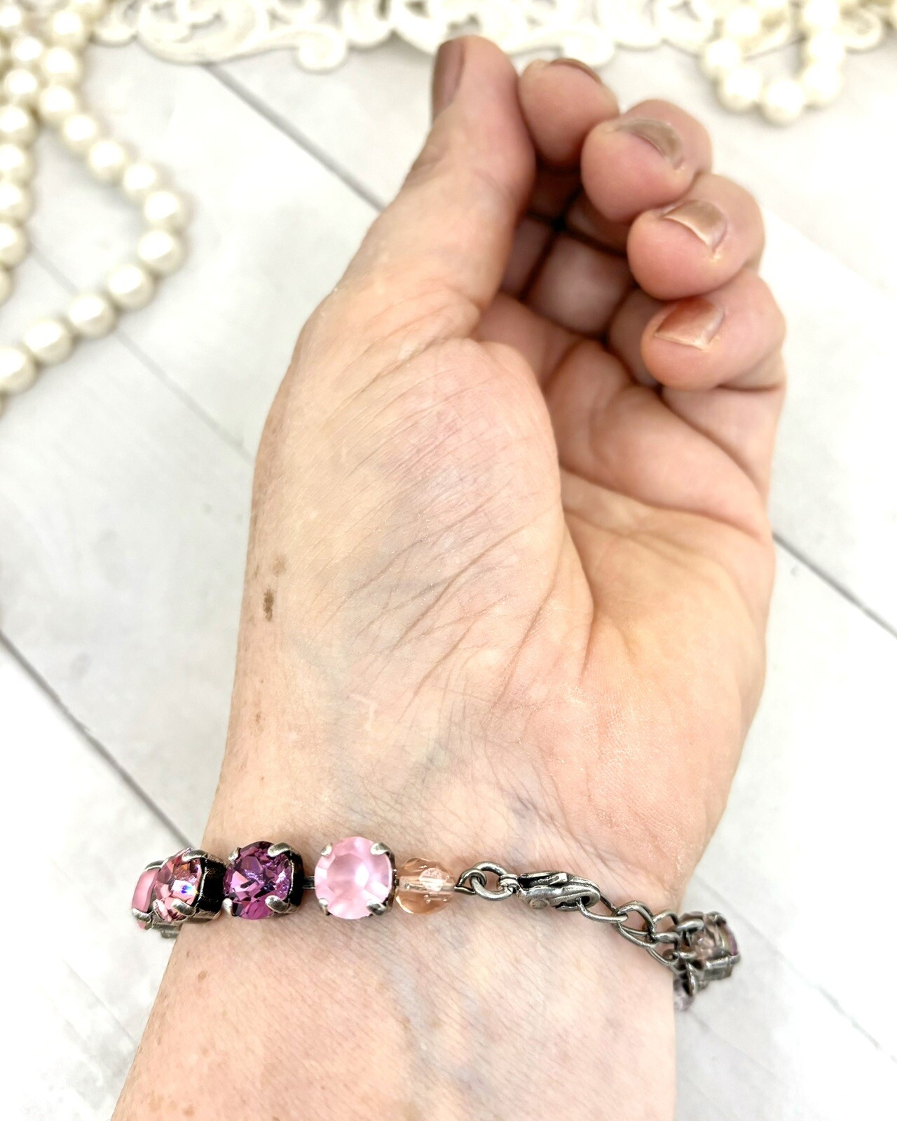 Frosted DARK PINK Cup Chain Bracelet made with Dark Pink Austrian Crystals
