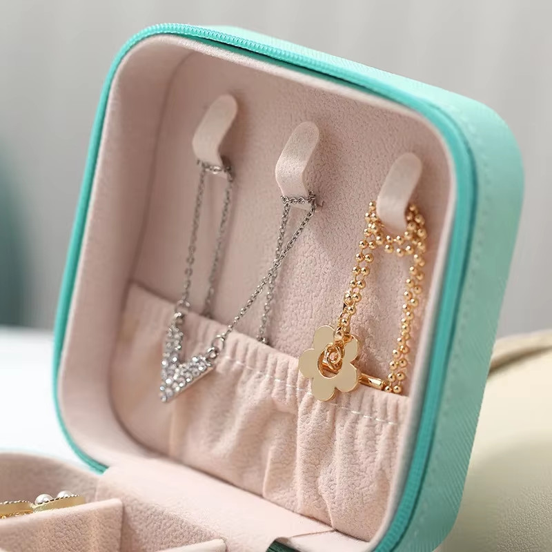 Portable Mini Jewelry Storage Box Travel Organizer Jewelry Case Leather Storage