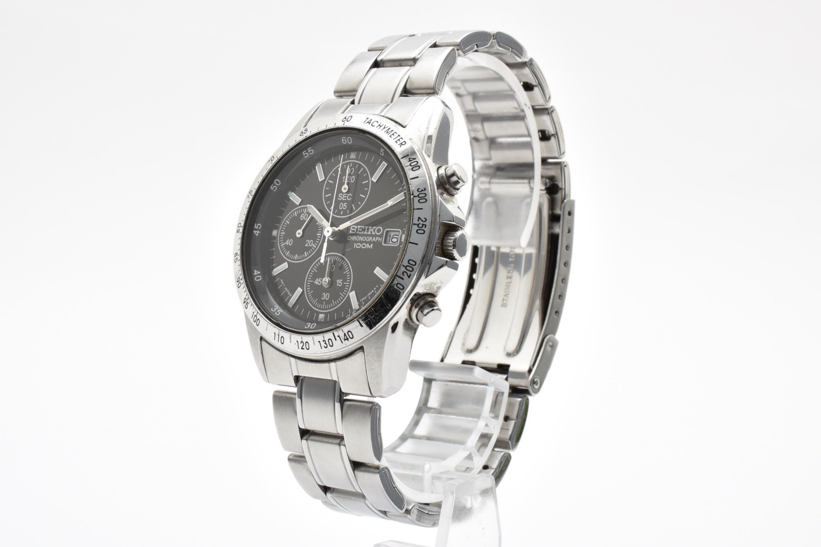 [Exc+5] SEIKO 7T92-0DW0 Chronograph Black Dial Date Quartz Men’s Watch 18.5cm