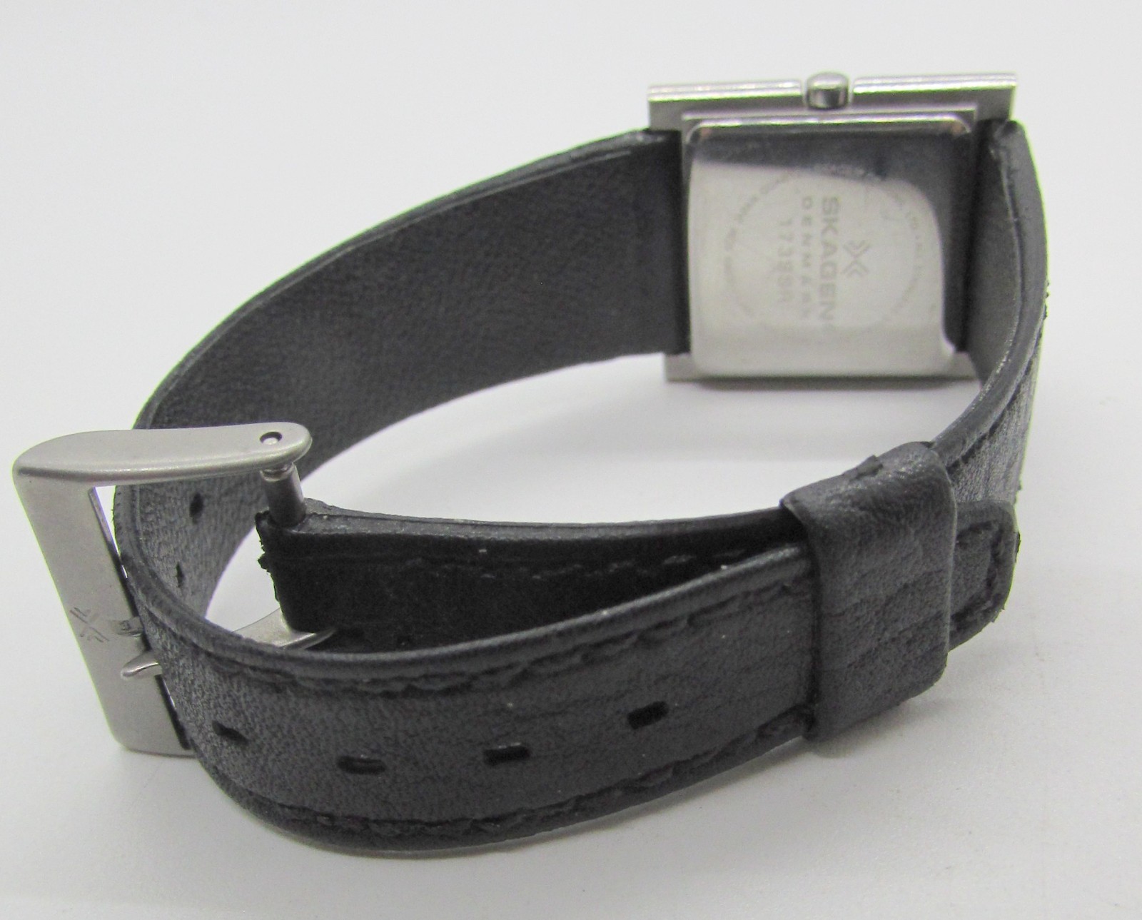 SKAGEN 173SSR STAINLESS STEEL BLACK LEATHER QUARTZ 23MM WRIST WATCH