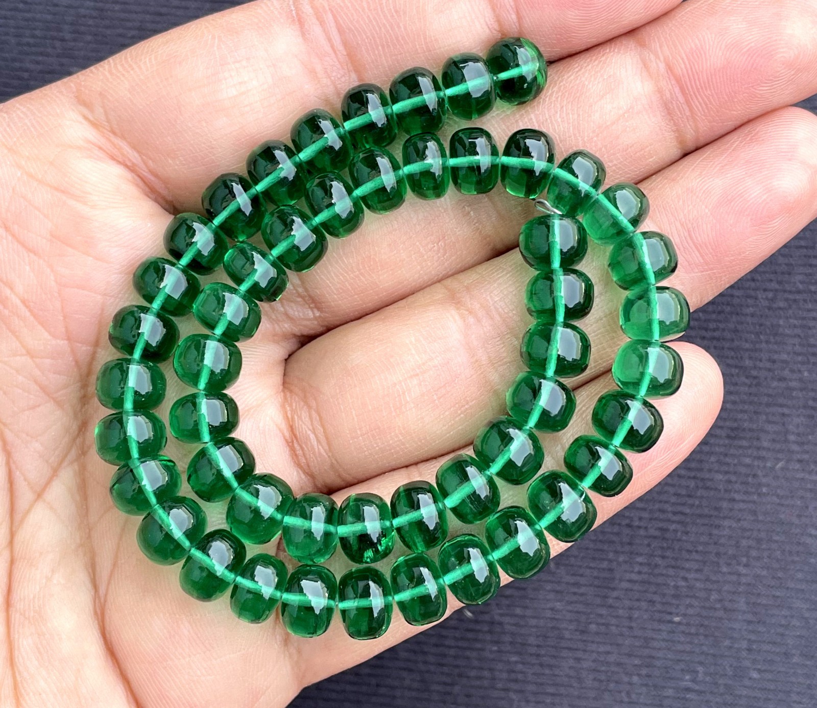 Chrome Green Quartz Smooth Rondelle Beads, 8 Inch Strand For Jewelry Making