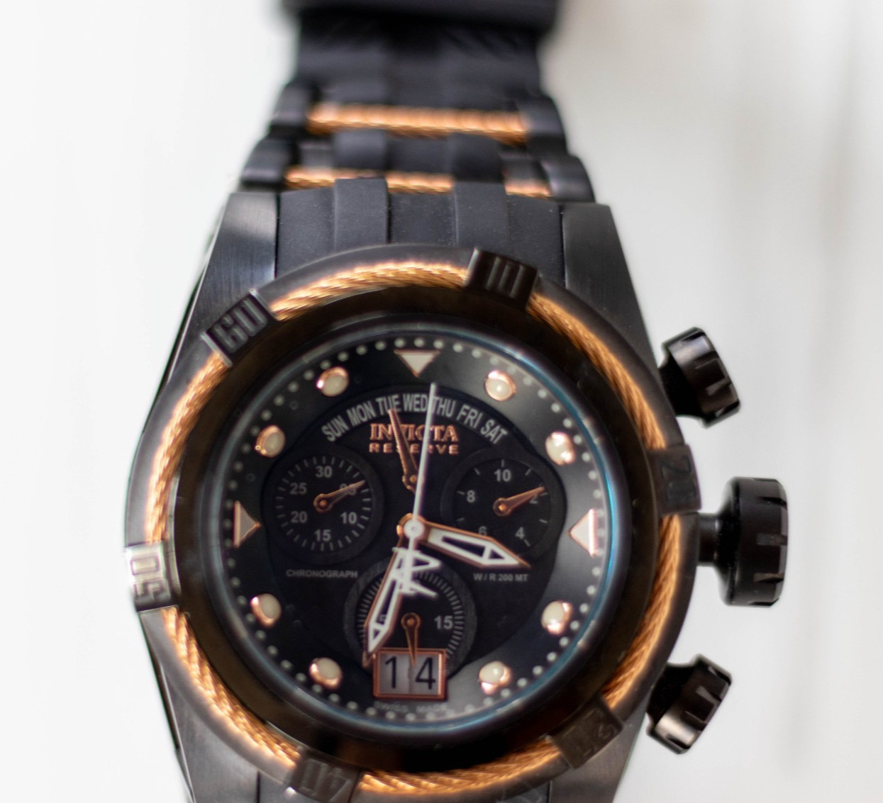 Invicta Reserve Bolt Zeus 12300 Swiss Chronograph 53mm Black Rose Gold Watch