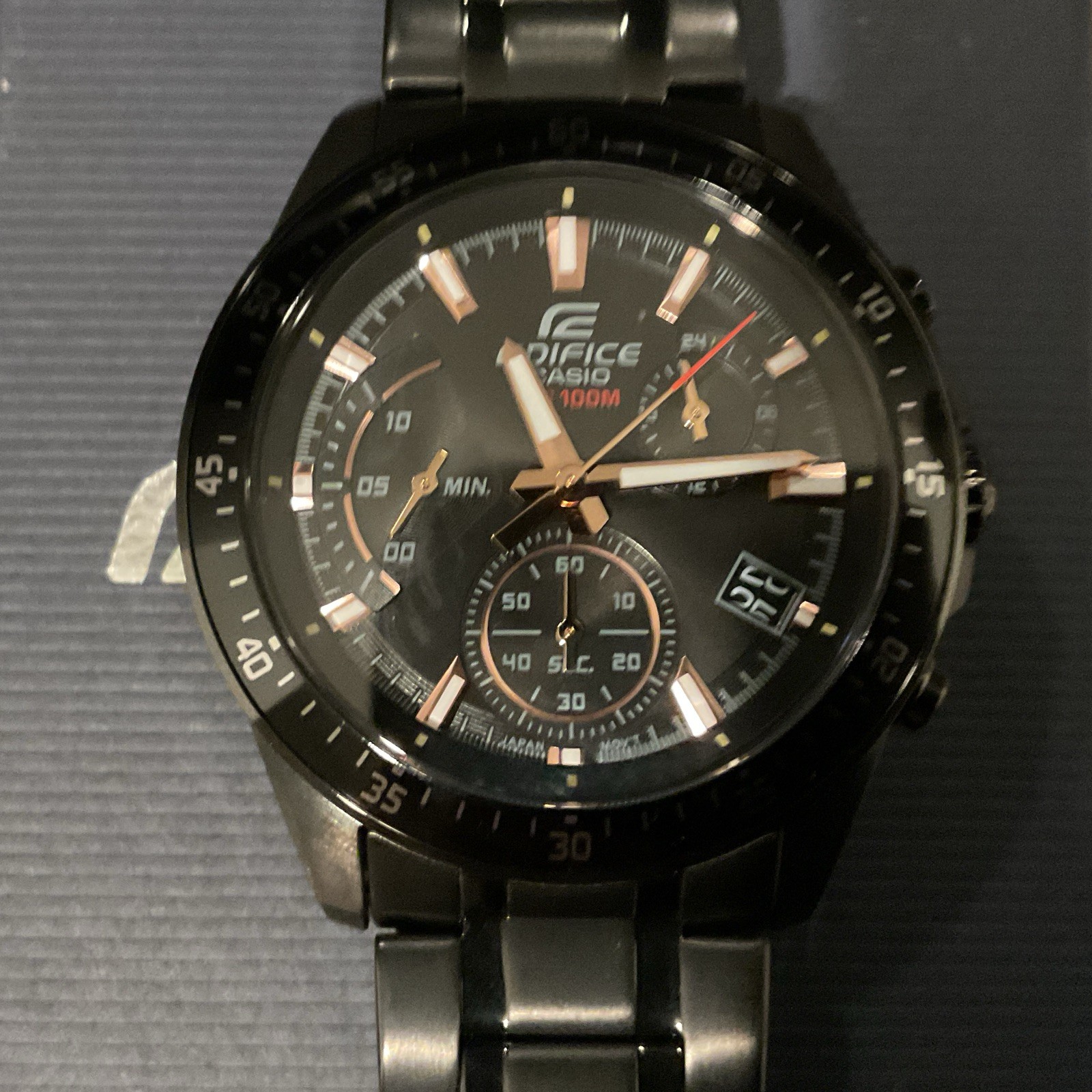 Casio Edifice Men’s Black Stainless Chronograph Date Quartz Watch 100m Box
